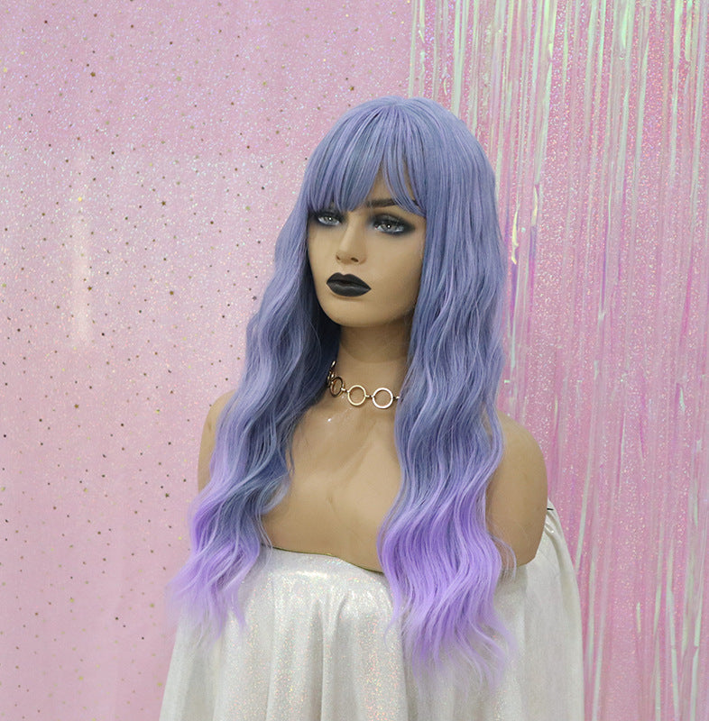 Qi Bangs Purple Silk Gradual Change Chemical Fiber Wig