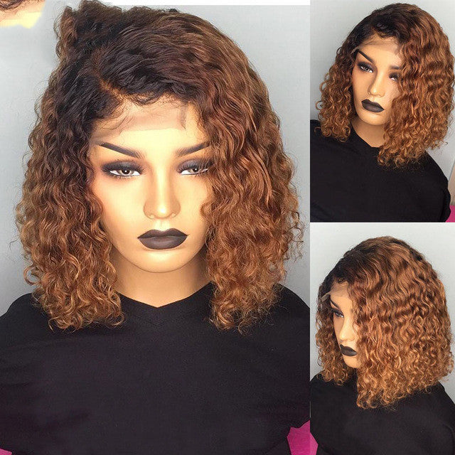 Burgundy Gradient Color Wig Lace Front Short Bob Wig
