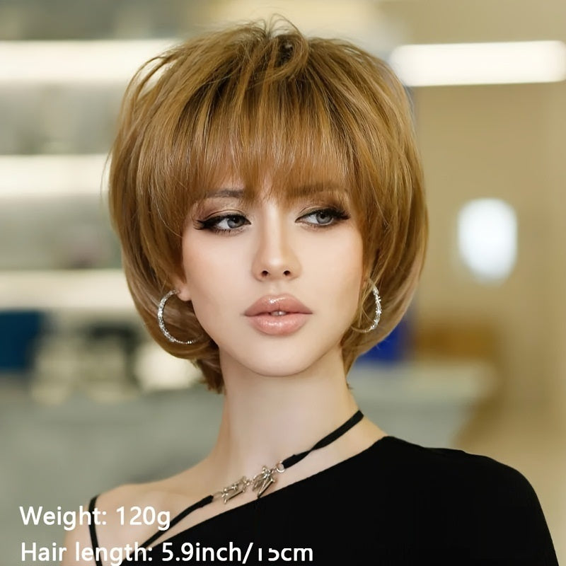 12 Inch Women's Short Brown Bangs Short Bob Wig