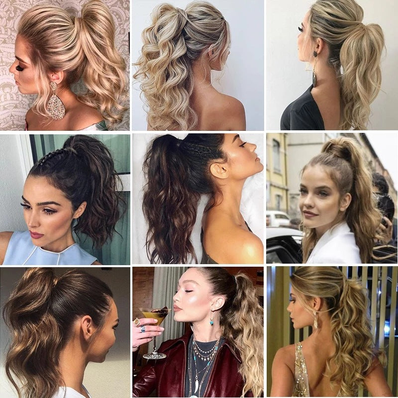 European And American Messy Mid-length Clip Style Horse Tail Natural & Fluffy