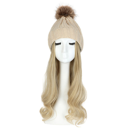 Women's Hat Wig Detachable Woolen Cap