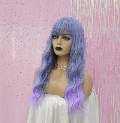 Qi Bangs Purple Silk Gradual Change Chemical Fiber Wig