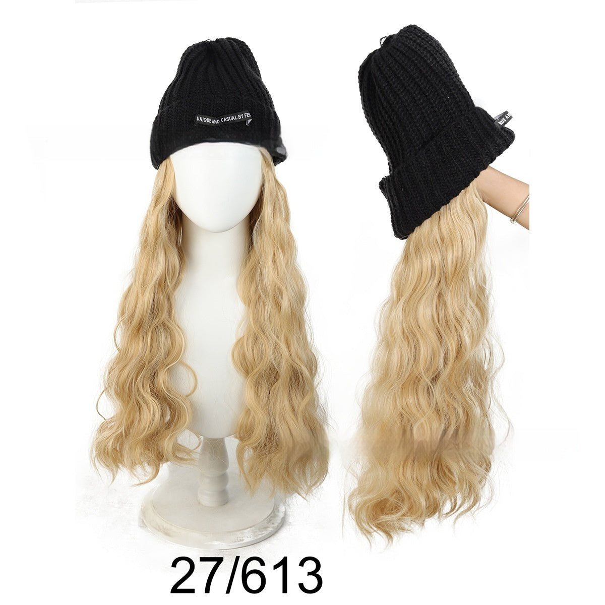 Hat Wig Long Curly Hair Female Hat Wig Big Wave