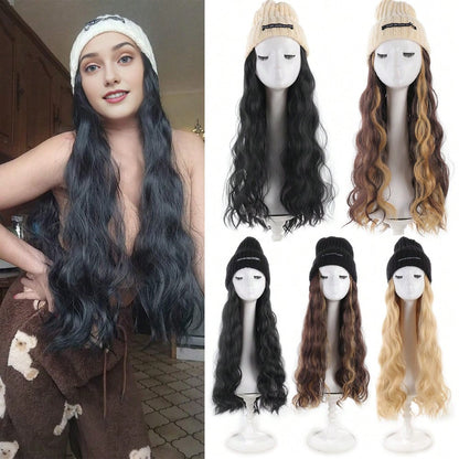 Hat Wig Long Curly Hair Female Hat Wig Big Wave