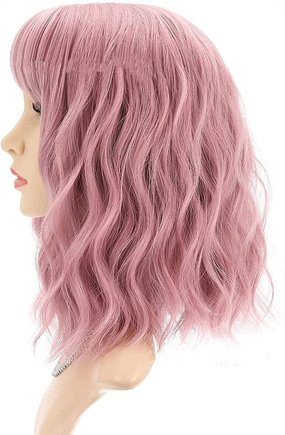 European And American Style Wig Pink Water Ripple Short Curly Hair