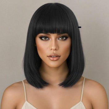 New European And American-style Women's Bob Wig With Blunt Bangs And Straight Hair