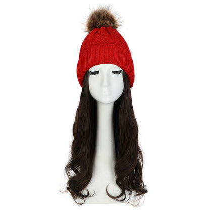 Women's Hat Wig Detachable Woolen Cap