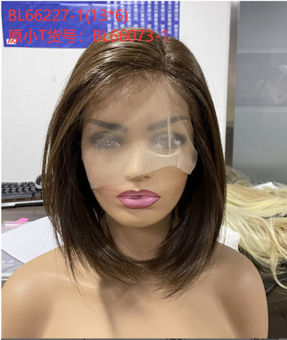 Large Area Front Lace Medium Short Straight Hair Bob Haircut Natural Realistic Wig