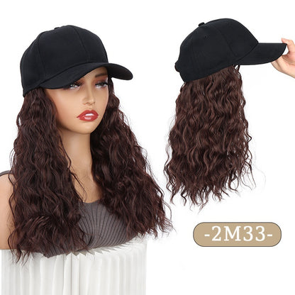 Women's Mid-length Hair Peaked Cap With Wig In One
