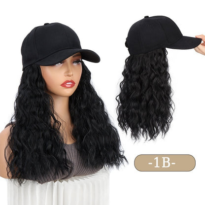 Women's Mid-length Hair Peaked Cap With Wig In One
