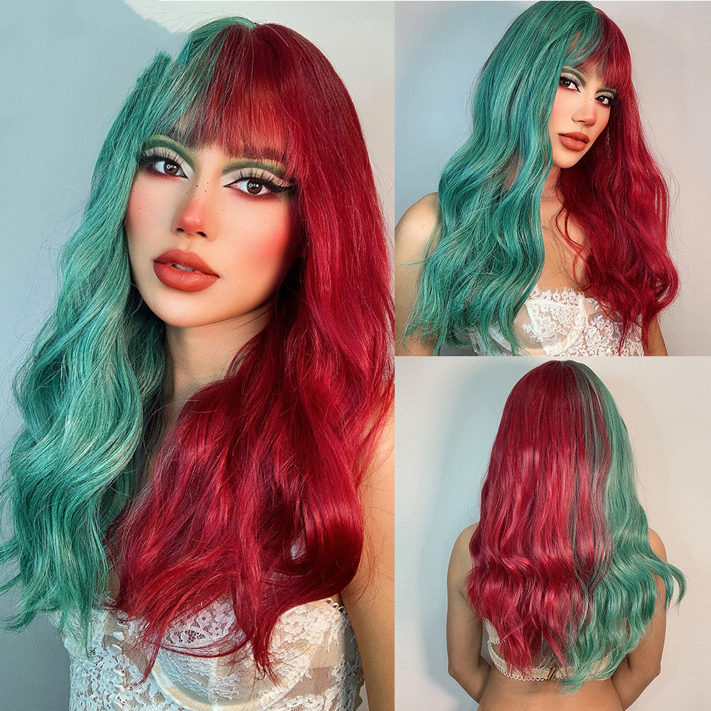 Yin And Yang Head Long Curly Hair Air Bangs European And American Wig