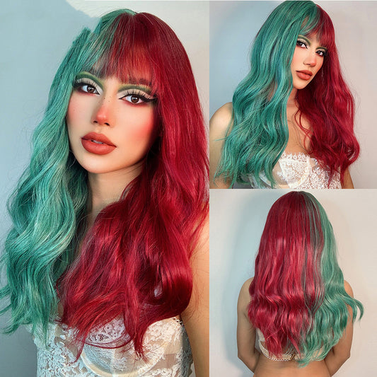 Yin And Yang Head Long Curly Hair Air Bangs European And American Wig