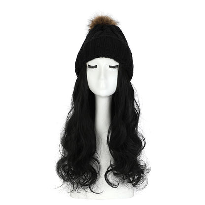 Women's Hat Wig Detachable Woolen Cap