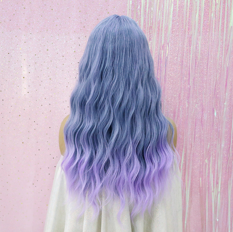 Qi Bangs Purple Silk Gradual Change Chemical Fiber Wig