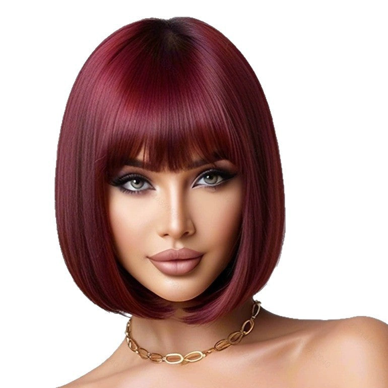 New European And American-style Women's Bob Wig With Blunt Bangs And Straight Hair