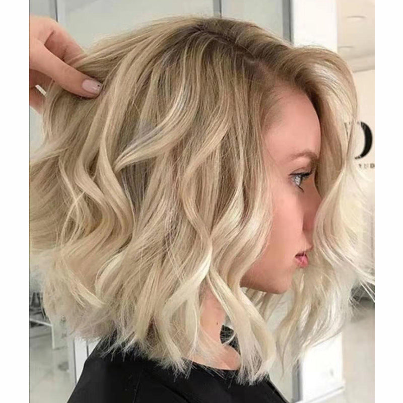 Women's Short Curly Hair Brown Mixed Gold Synthetic Wigs