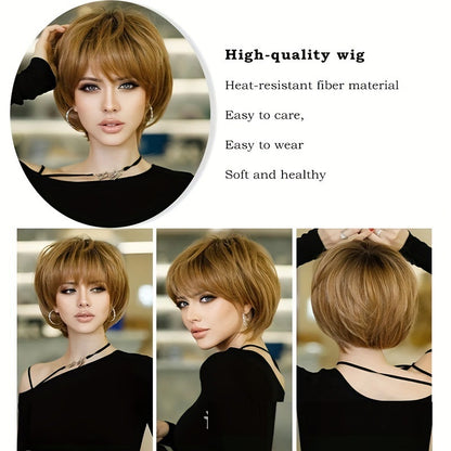 12 Inch Women's Short Brown Bangs Short Bob Wig