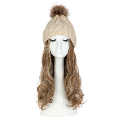 Women's Hat Wig Detachable Woolen Cap