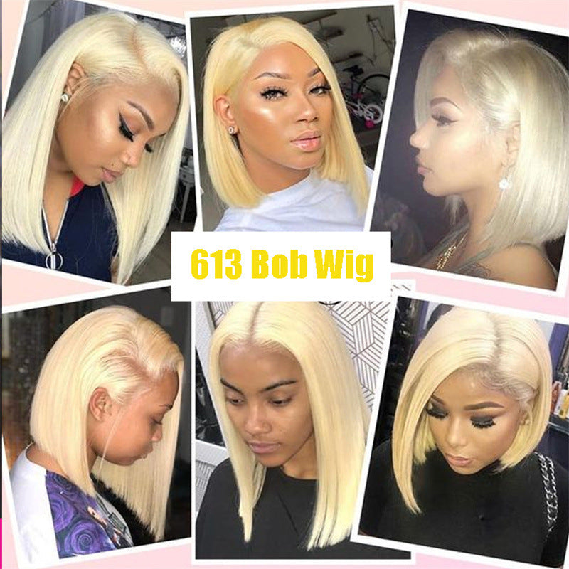 Fashion Chemical Fiber Front Lace Bob Blonde Wig Headgear Women