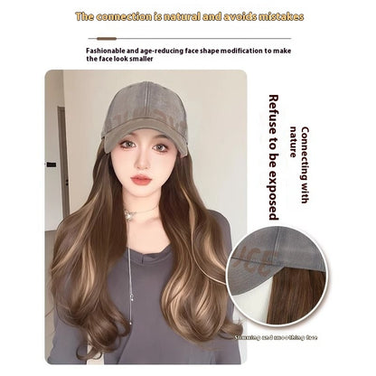 All-in-one American Retro Denim Peaked Cap Dyed Micro-roll Wig