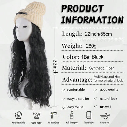 Hat Wig Long Curly Hair Female Hat Wig Big Wave