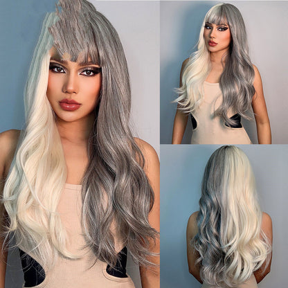 Yin And Yang Head Long Curly Hair Air Bangs European And American Wig