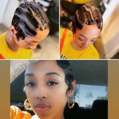 Human H Air T Frontal Deep Wave Pixie Cut Bob Wig