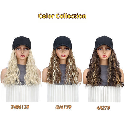 Women's Mid-length Hair Peaked Cap With Wig In One