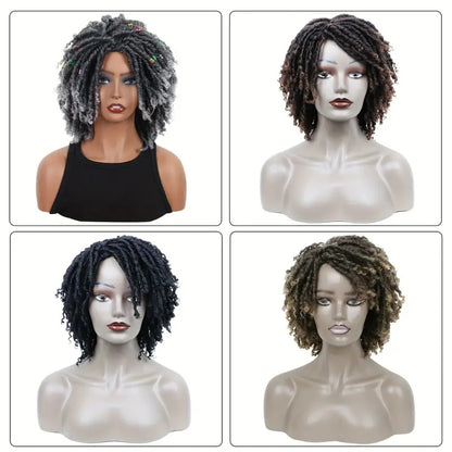 Short Hair Braided Non-toxic Wig African Curly Wig Synthetic Wig African Hair Braided Hook Braided Wig Dirty Braid Headgear