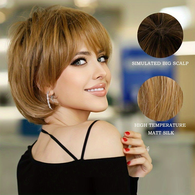 12 Inch Women's Short Brown Bangs Short Bob Wig