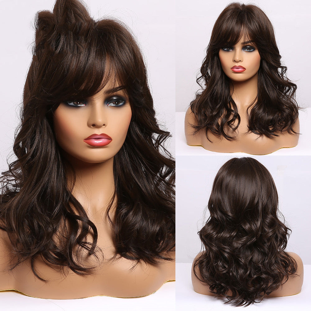 Yin And Yang Head Long Curly Hair Air Bangs European And American Wig