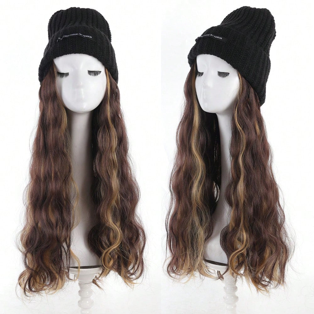 Hat Wig Long Curly Hair Female Hat Wig Big Wave