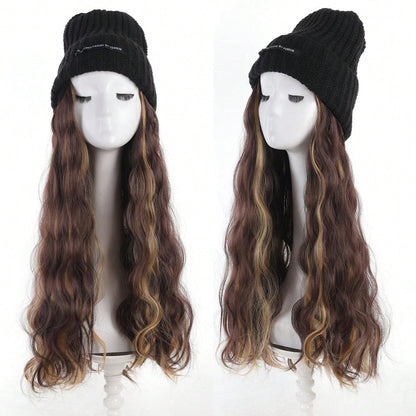 Hat Wig Long Curly Hair Female Hat Wig Big Wave