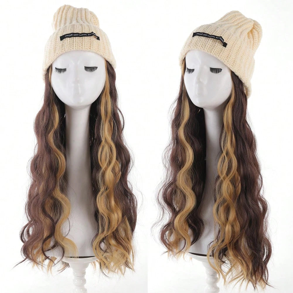 Hat Wig Long Curly Hair Female Hat Wig Big Wave