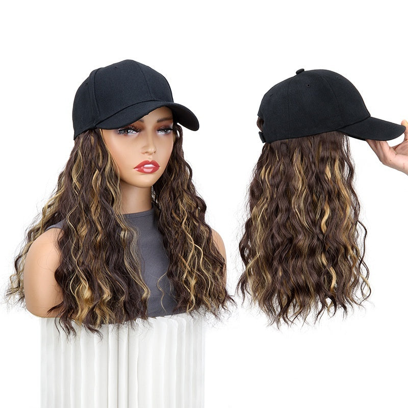 Women's Mid-length Hair Peaked Cap With Wig In One