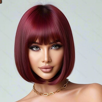 New European And American-style Women's Bob Wig With Blunt Bangs And Straight Hair